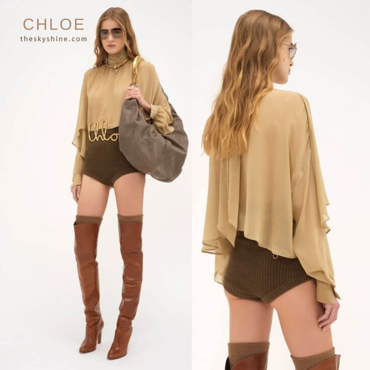 Sustainable Style: Chloé’s Fall Winter 2024 Blouse The blouse comes in warm, muted tones that are perfect for the autumn and winter seasons, with intricate details like mother-of-pearl buttons, a high neck, and subtle pleating that add a touch of sophistication.
Chloe BOXY LAVALLIÈRE BLOUSE IN SILK GEORGETTE