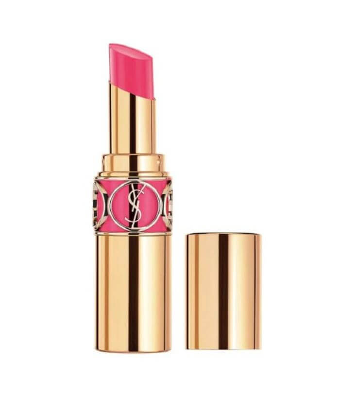 Cool Peach-Pink Lips for Summer: Fresh, Soft & Radiant YVES SAINT LAURENT ROUGE VOLUPTE SHINE LIPSTICK #163 SHOWSTOPPING ROSE
