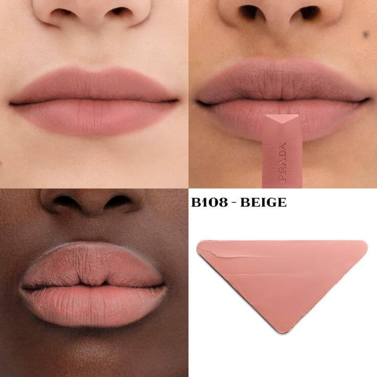 Light Pink-Beige Lips That Complete the Bright Summer Look Prada Beauty – Monochrome Soft Matte Blur Lipstick B108 Beige