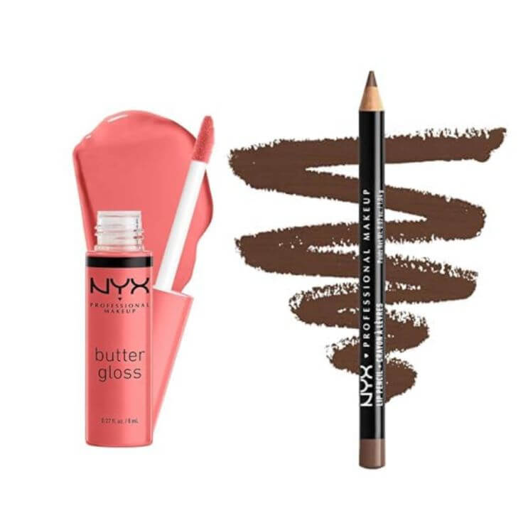 NYX PROFESSIONAL MAKEUP Butter Lip Gloss & Slim Lip Liner Pencil Bundle in Creme Brulee & Espresso
